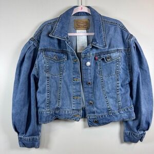 Levi's Puff Sleeve Denim Jacket Girls 10-12 Wash Blue Trucker Jean‎ Jacket